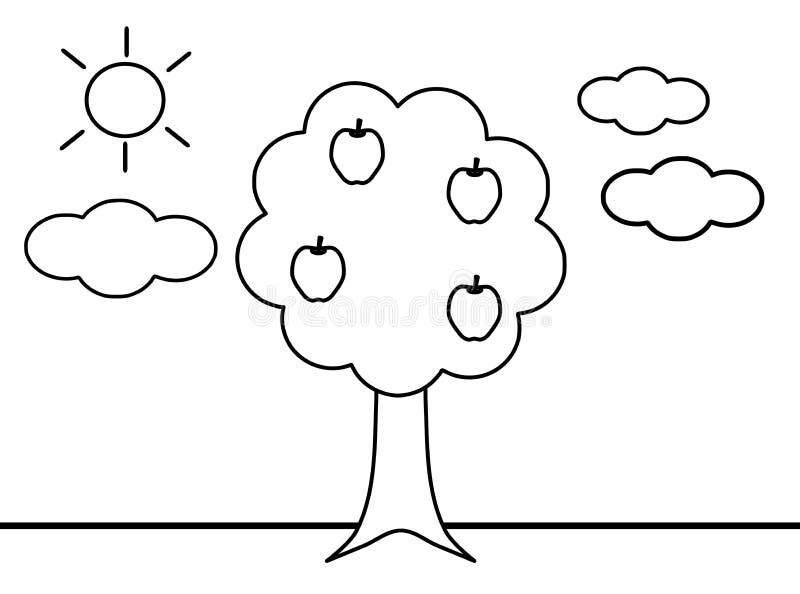 Apple Tree, Picture for Children To Be Colored, Black and White. Stock  Illustration - Illustration of cloud, recognize: 215947059