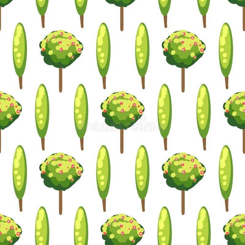 Apple trees and cypresses seamless pattern