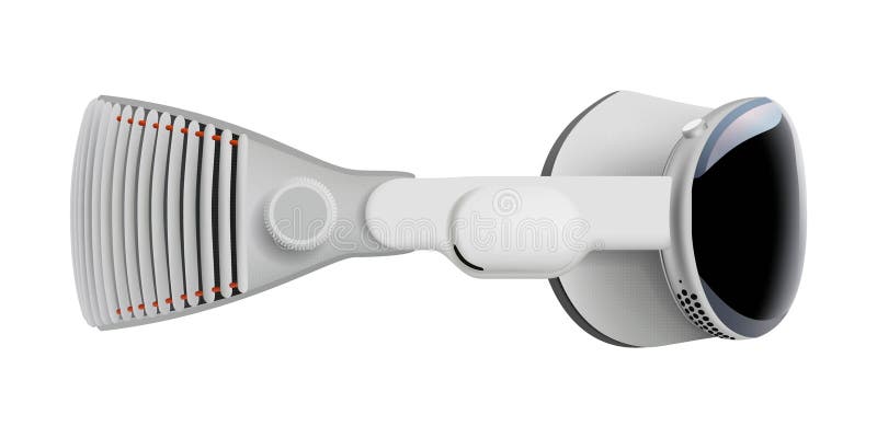 Apple Vision Pro device, side view on white background, vector illustration. Apple Vision Pro is an upcoming mixed