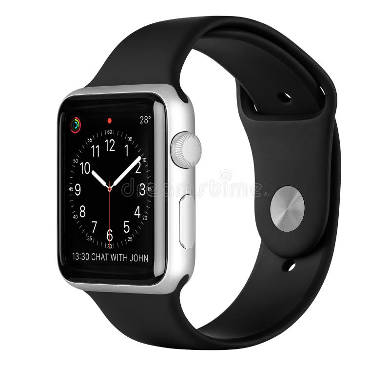 Apple Watch Sport Silver Aluminum Case with Black Sport Band royalty free stock photo