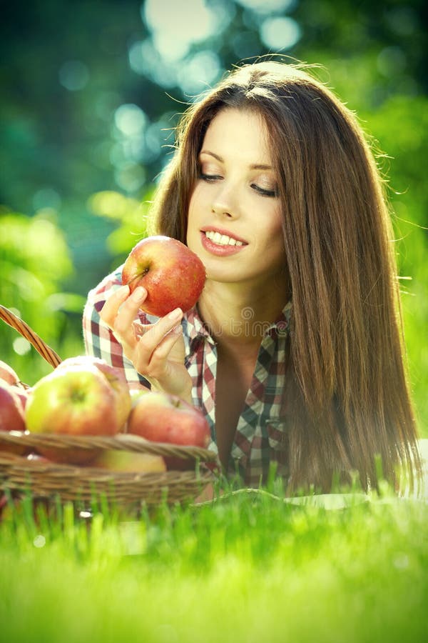 Apple woman. Very beautiful model