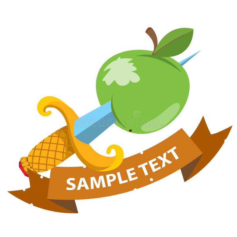 Apple z kindżałem z tasiemkowym sztandarem ilustracja wektor Apple z kindżałem z tasiemkowym sztandarem ilustracja wektor