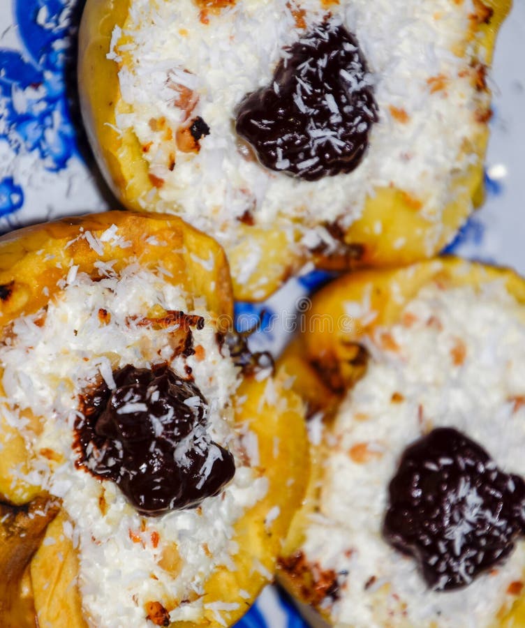 Apples with Cottage Cheese and Decorated with Chocolate and Coconut
