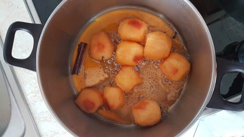 Apples boiling with sugar homemade cooking
