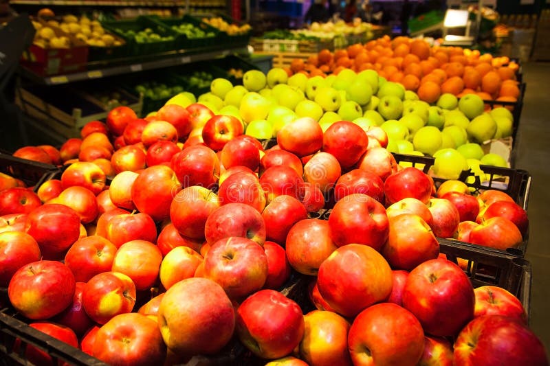 Apples on Boxes in Supermarket Stock Image Image of store, fruit