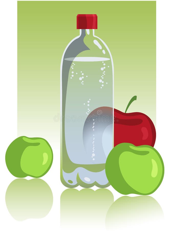 Ilustraciones de una botella de Agua un poco manzanas.