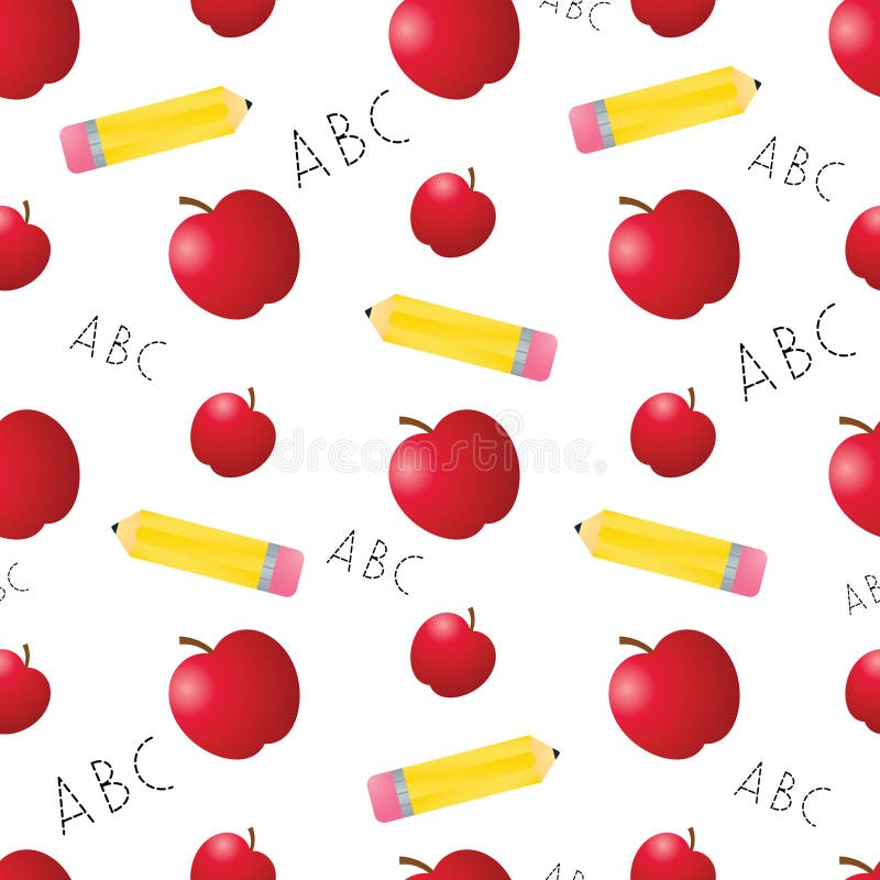 Apples and Pencils Seamless Tile Stock Vector - Illustration of