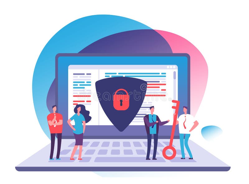 Application data protection. Exposed access code security, website and internet safety and online privacy vector concept stock illustration