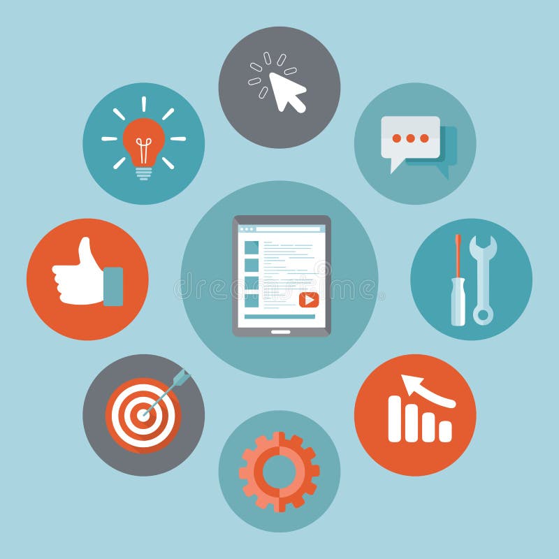 Application development icon. Concept to building successful business. Tablet with app development icons vector illustration