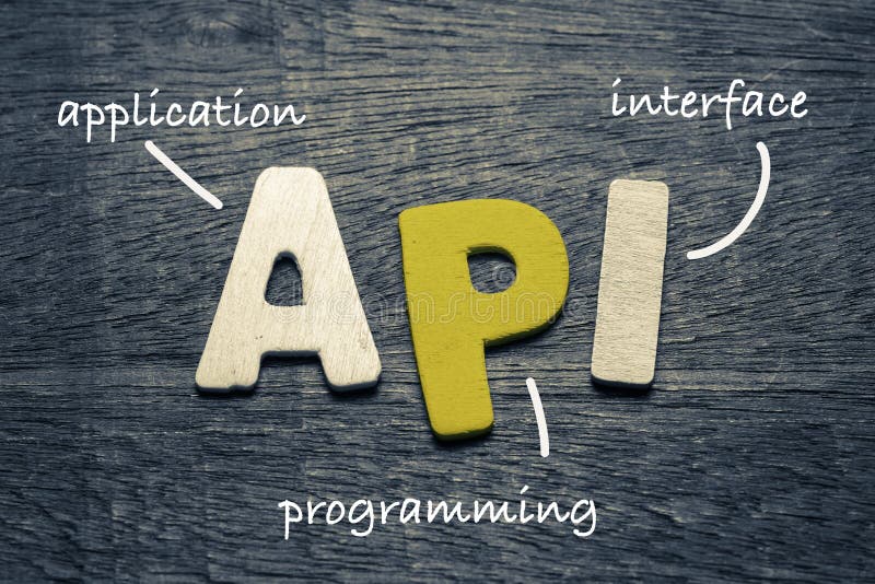 API interface de programação de aplicações sobre fundo de madeira