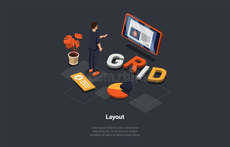 Application For Smartphone And PC With Analytics Data. Developer Analyzing Trends, Stats, Software Development, Content royalty free illustration