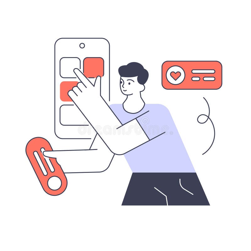Applicazione di datazione per programmatori maschi sviluppo di chat sviluppo di comunicazione amore digitale vettore piatto illustrazione di stock
