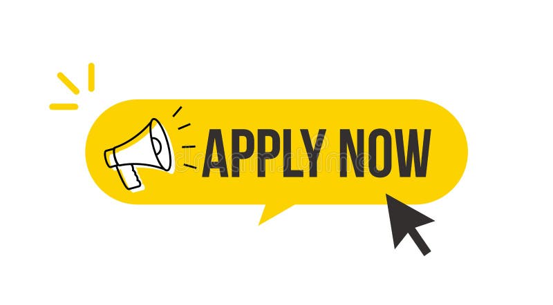 Apply now job submit button icon. Vector apply now click cursor stock illustration