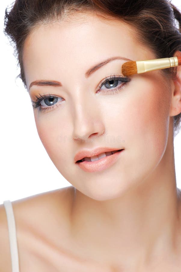 Applying Eyeshadow Using Eyeshadow Brush Stock Photo Image of