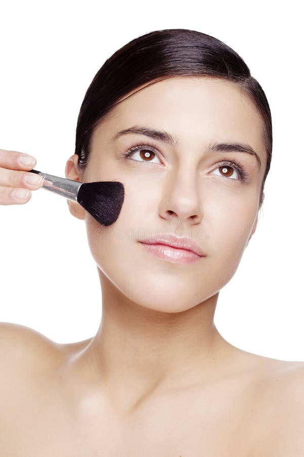Woman Applying Foundation on Face Stock Image Image of beauty