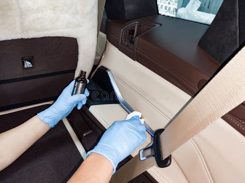 Applying A Nanoceramic Coating For Interior Ceramic Pro Leather 9h And Light On The Car Door