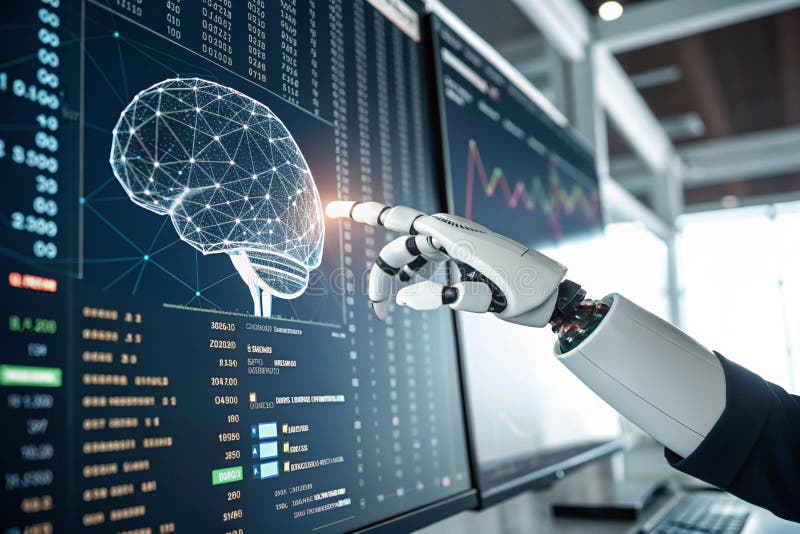 Apprendimento automatico futuristico e AI con dati binari e apprendimento profondo illustrazione di stock