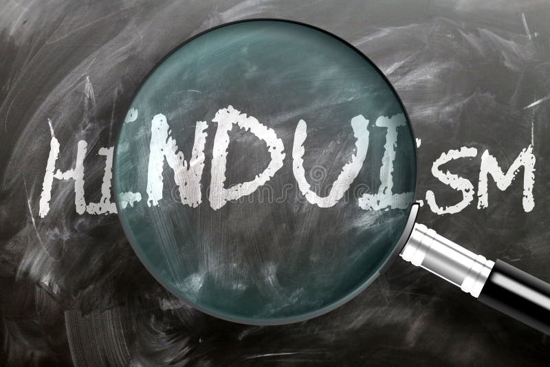 Apprendre, étudier et inspecter l'hindouisme - représenté comme une loupe qui élargit le mot hinduisme, symbolise la recherche, l photos libres de droits Apprendre, étudier et inspecter l'hindouisme - représenté comme une loupe qui élargit le mot hinduisme, symbolise la recherche, l photos libres de droits