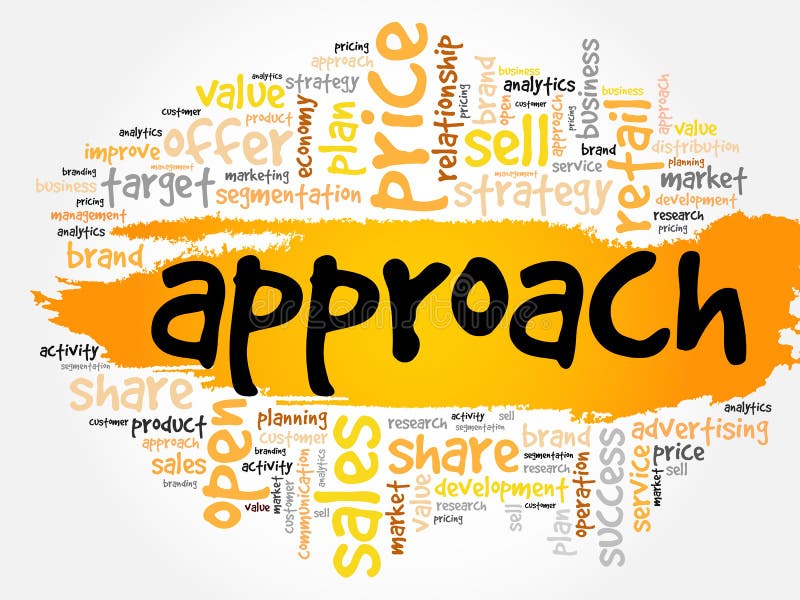 APPROACH Word Written On Wood Block. APPROACH Text On Cement Table For