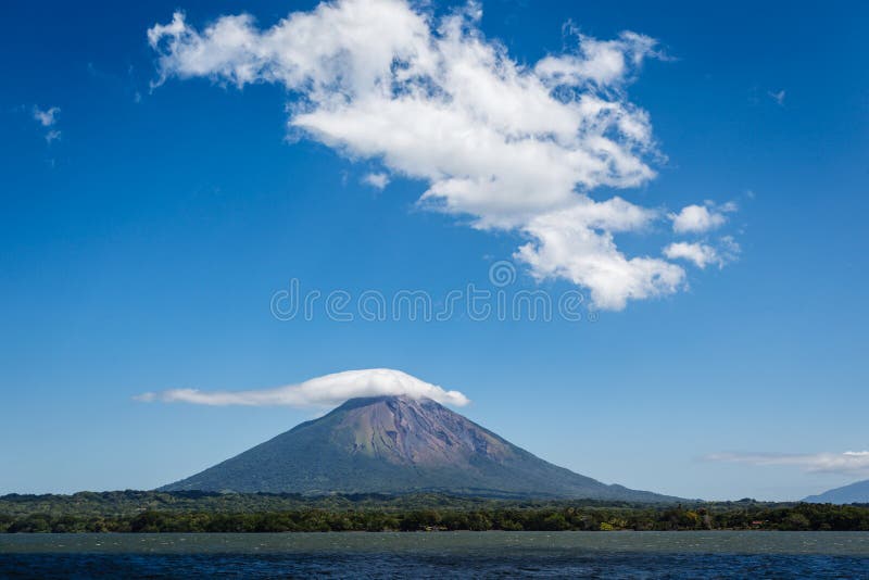 Approaching volcano Conception on Ometepe Island, Nicaragua from the water. royalty free stock images