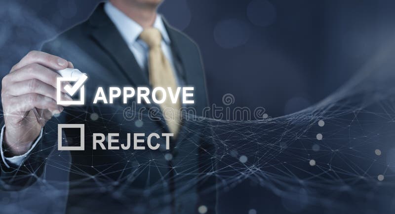 Approve concept. businessman touching check mark to approval document on virtual screen. Quality Control, Evaluation form royalty free stock images