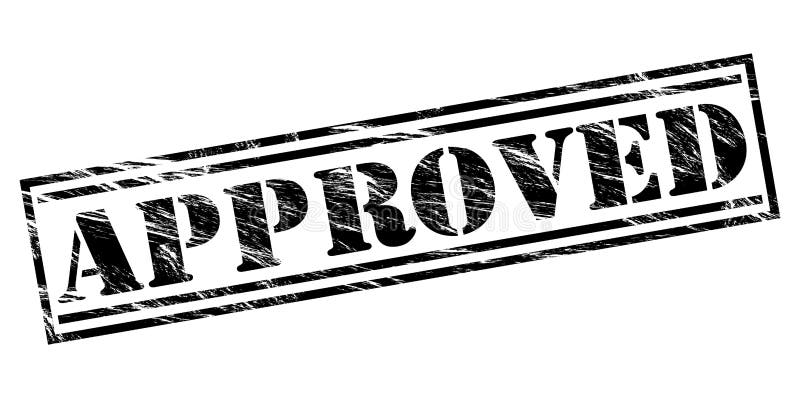 Approved Stamp, Black Isolated On White Background, Illustration. Stock
