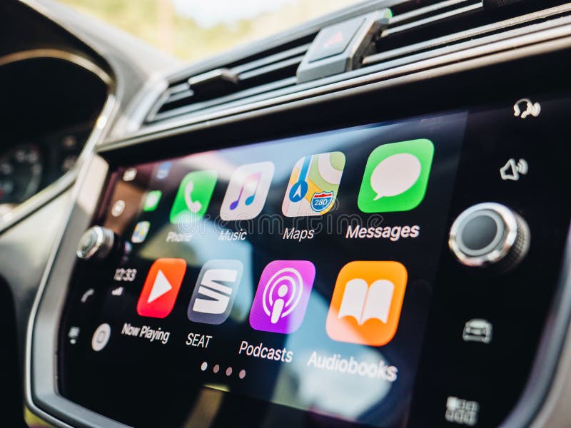 Apple CarPlay Apps On Screen In Car Dashboard Editorial Stock Photo