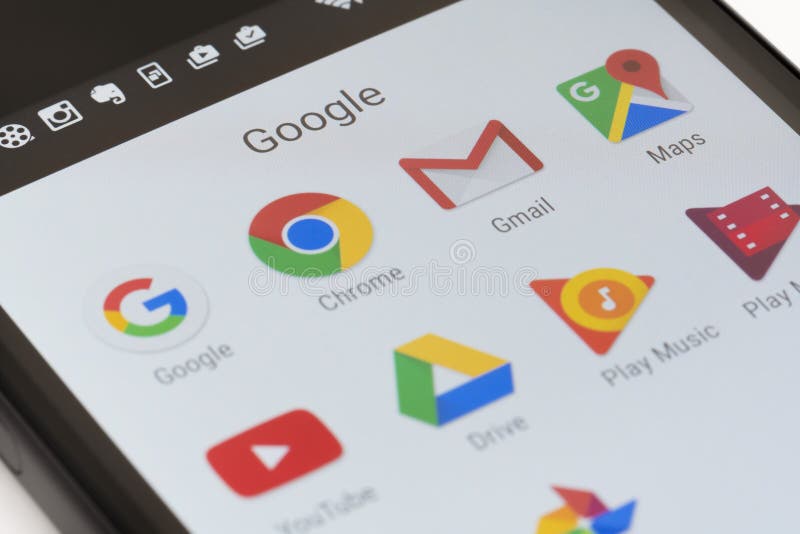 Apps di Google sul telefono di Android fotografia stock Apps di Google sul telefono di Android fotografia stock