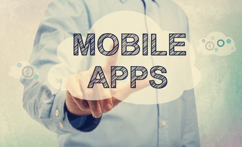 App mobile con uomo d'affari fotografie stock