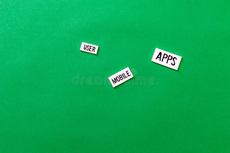 Apps mobile user text on green background. Flat color design computer for advertising in green mobile technology. ecology and royalty free stock photos.