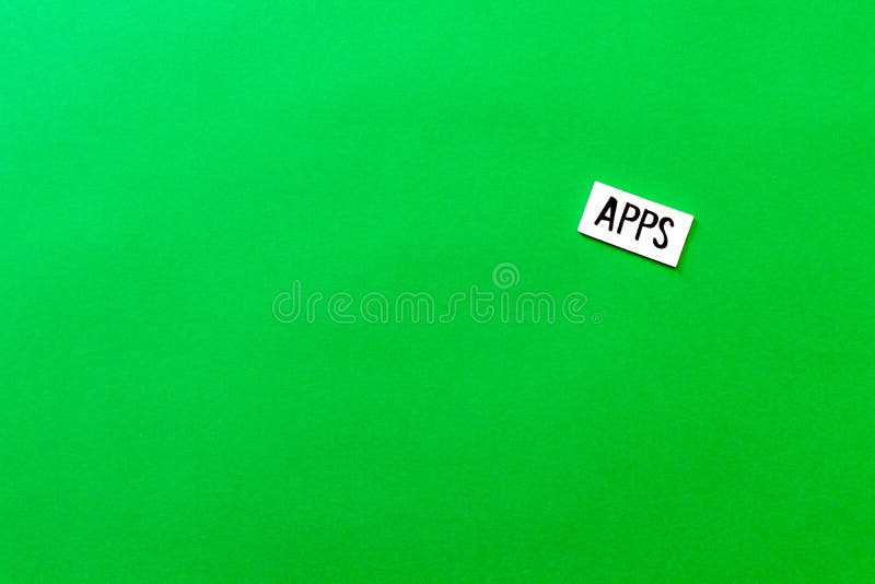 Apps text on green background. Flat color design computer for advertising in green mobile technology. ecology and mobile web royalty free stock image