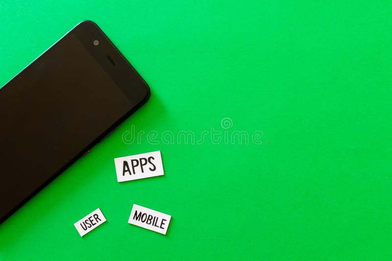 Apps user mobile text with smartphone. Flat color design computer for advertising in green mobile technology. ecology and mobile royalty free stock photos