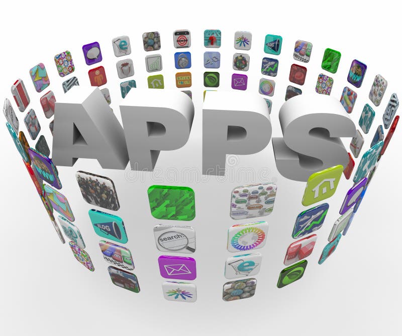 Apps - Word in CirkelPatroon van de Knopen van de Tegel stock illustratie Apps - Word in CirkelPatroon van de Knopen van de Tegel stock illustratie