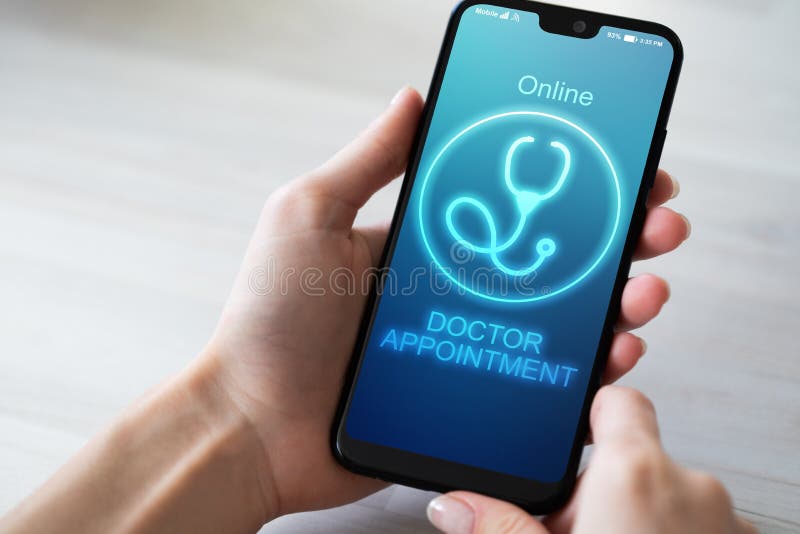 Appuntamento online di medico sullo schermo del telefono cellulare Concetto di sanità e medico