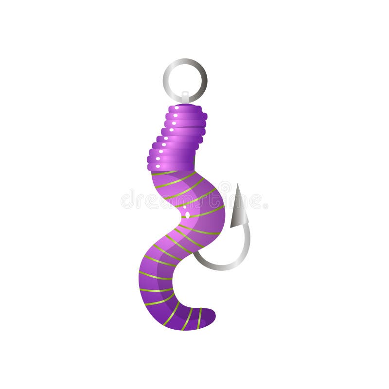 Appât en caoutchouc pourpre de ver sur le crochet en acier illustration de vecteur Appât en caoutchouc pourpre de ver sur le crochet en acier illustration de vecteur