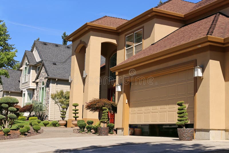 Open garage door in suburban family home. Open garage door in suburban family home