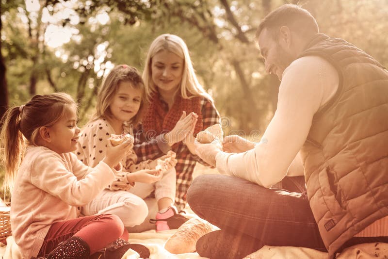 Apreciando seu piquenique da família fotografia de stock Apreciando seu piquenique da família fotografia de stock