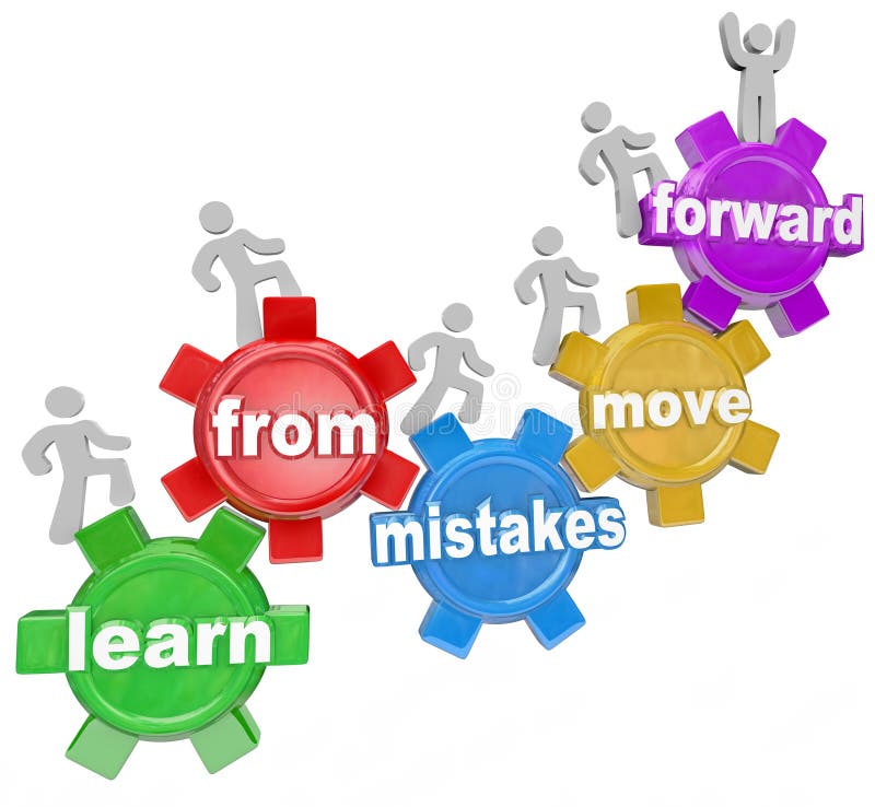 Aprenda de errores mueven adelante los engranajes que suben de la gente