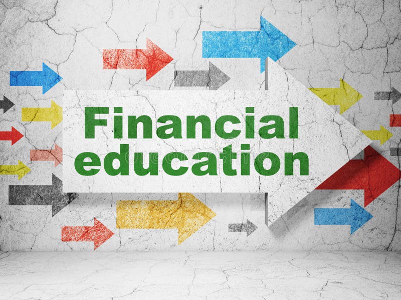 Aprendendo o conceito: seta com educação financeira no fundo da parede do grunge imagens de stock royalty free Aprendendo o conceito: seta com educação financeira no fundo da parede do grunge imagens de stock royalty free