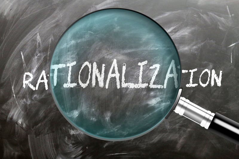 Aprender a estudiar e inspeccionar la racionalización. una lupa que aumenta la wordracionalización escrita en una bla stock de ilustración