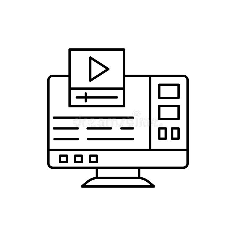 Aprendiendo, tutorial video, icono del ordenador Elemento de la línea icono de la educación stock de ilustración Aprendiendo, tutorial video, icono del ordenador Elemento de la línea icono de la educación stock de ilustración