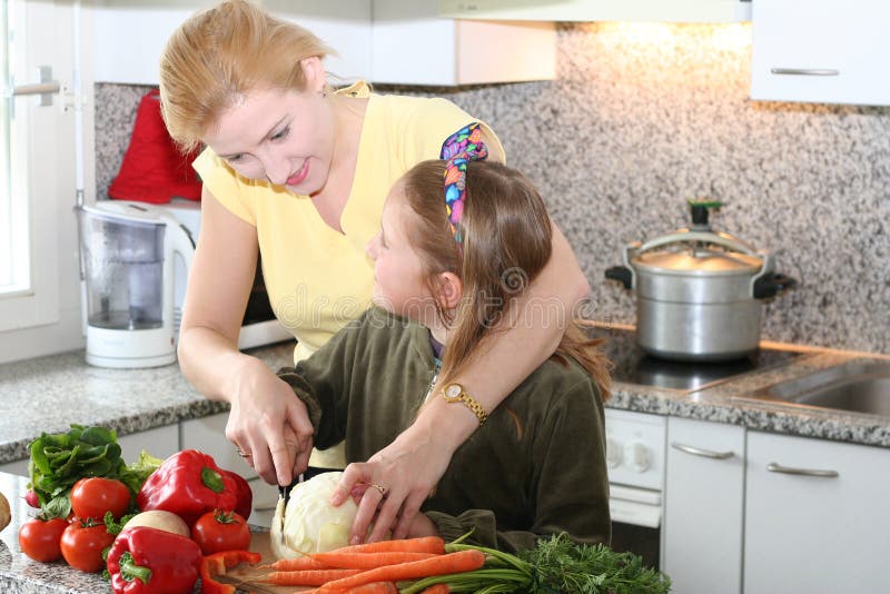 Mom learning daughter to cooking. Mom learning daughter to cooking