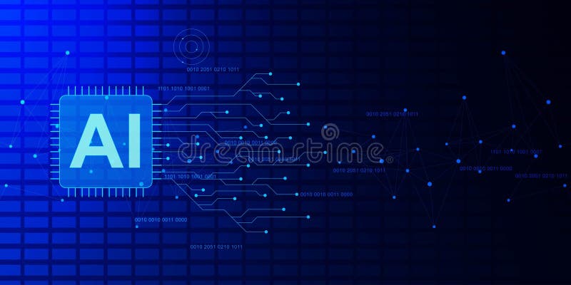 Aprendizaje automático de inteligencia artificial con tarjeta electrónica de microchip y código binario libre illustration