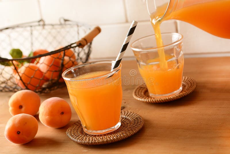 Apricot Juice in the Glass with Fruit Around Stock Image Image of