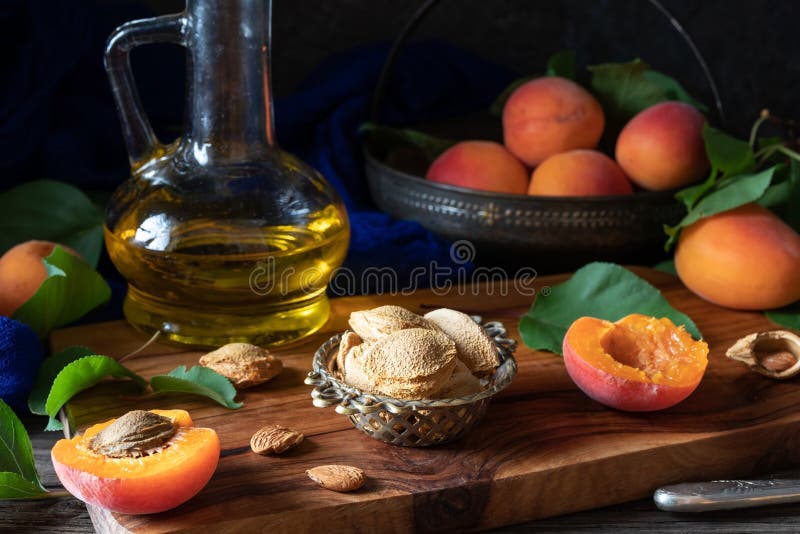 Apricot Kernels with Fruit and Oil Stock Image Image of green, orange