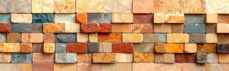 Apricot Mosaic Tile Wall: Seamless Abstract Texture with Peach Fuzz Orange Square and Rectangle Pattern royalty free illustration