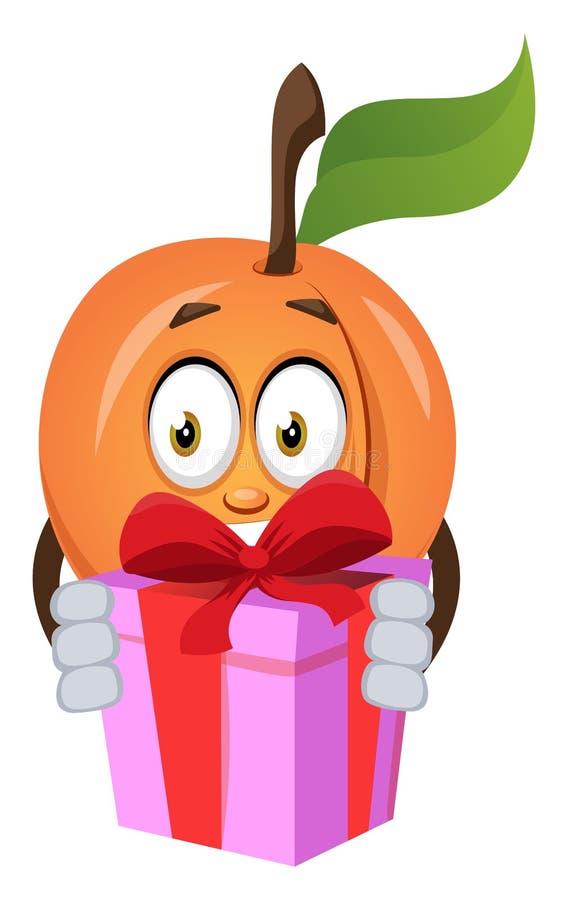 Apricot with present, illustration, vector stock illustration