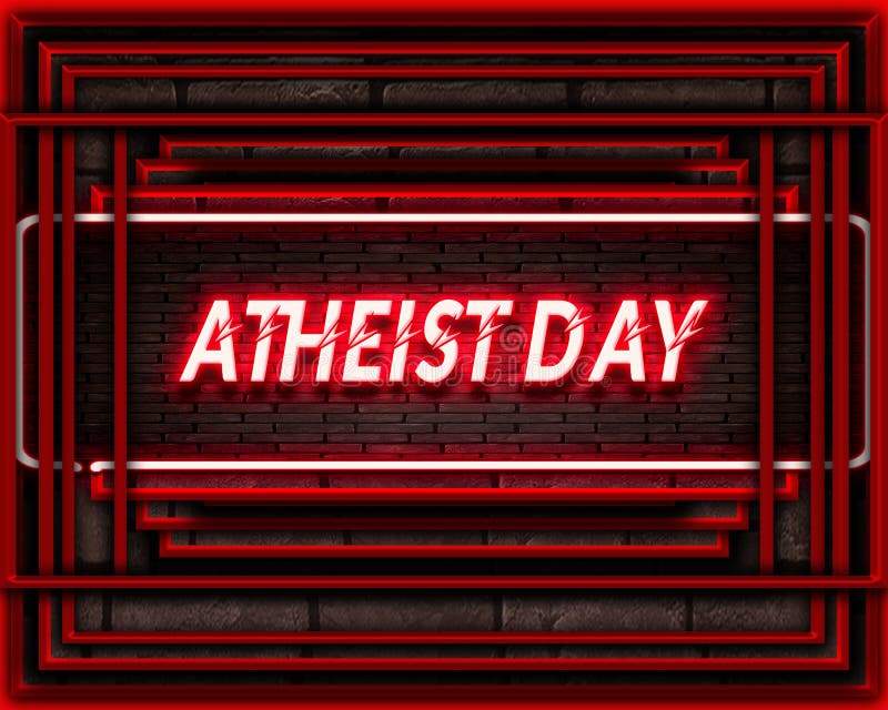April, Atheist Day, Neon Text Effect on Bricks Background Stock Image
