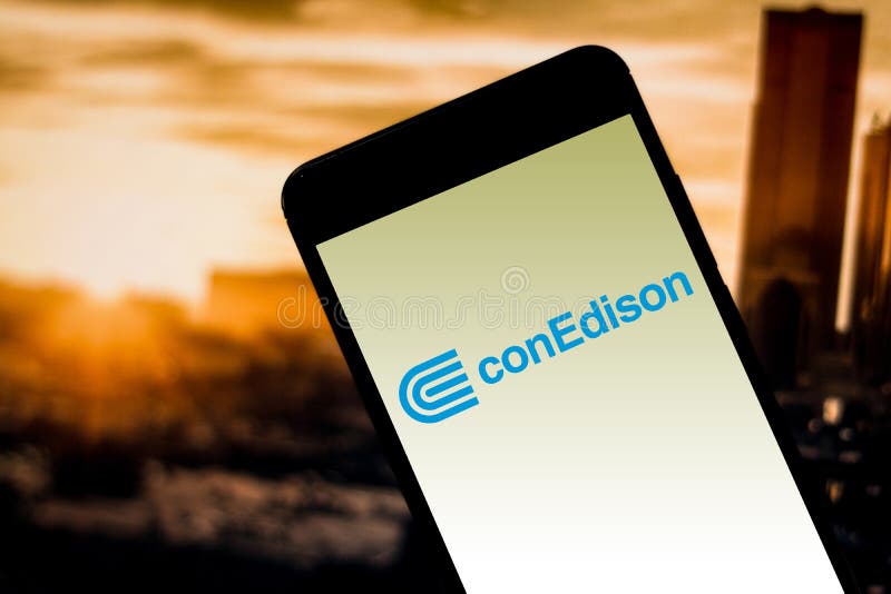April 4, 2019, Brazil. Consolidated Edison logo (Con Edison) on the mobile device. Con Edison is one of the largest energy royalty free stock photo April 4, 2019, Brazil. Consolidated Edison logo (Con Edison) on the mobile device. Con Edison is one of the largest energy royalty free stock photo