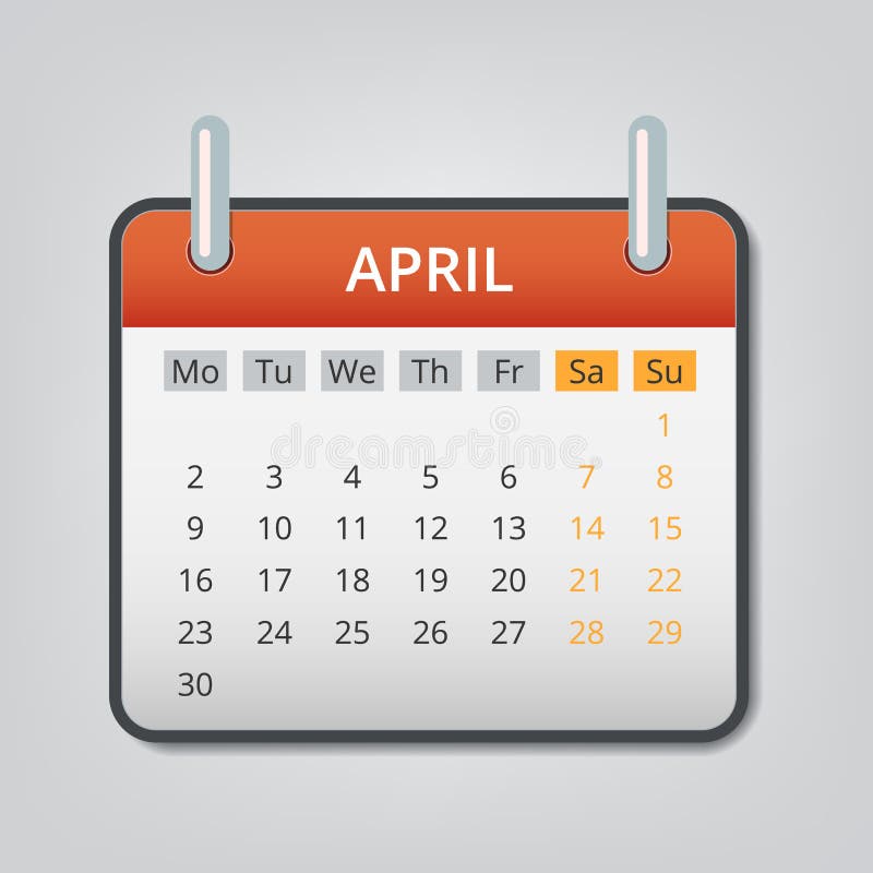 April 2018 Calendar Concept Background, Cartoon Style Stock Vector